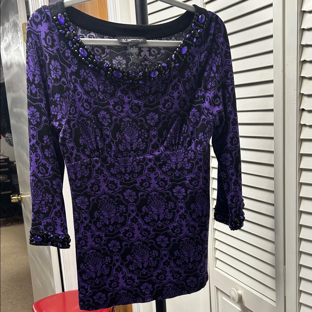 INC International Concepts Purple and Black Dress with Beaded Detail